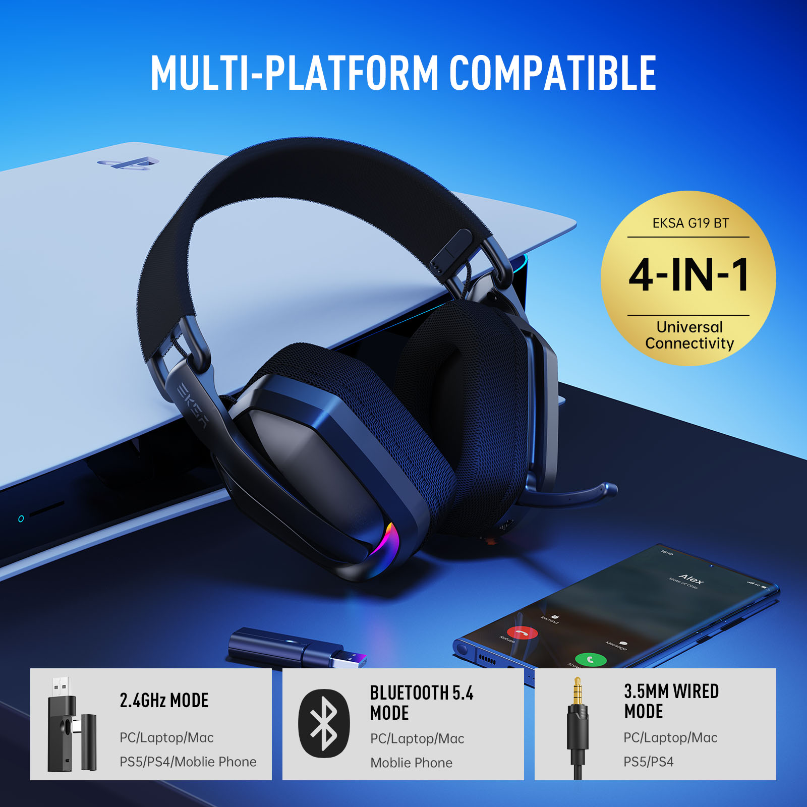 سماعات ألعاب لاسلكية EKSA G19B - مراجعة Gaming Headset Rgb وسعره